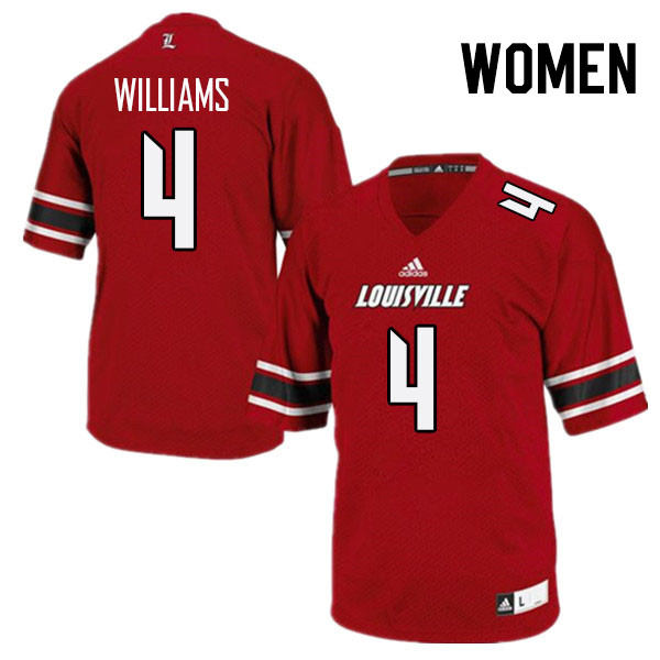 Women #4 Aaron Williams Louisville Cardinals College Football Jerseys Stitched Sale-Red